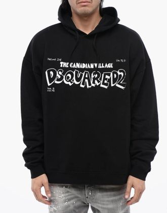 Dsquared2 Mens Canadian Village Logo Loose Fit Hoodie Black Clothing > Knitwear