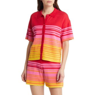 Monrow Sunset Stripe Polo Sweater at Nordstrom, Size Small