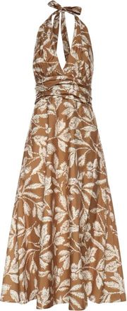 Max Mara Mxmbella Printed Cotton Dress - Dames - Casual kleedjes - Beige - XS - Katoen - Kleedjes