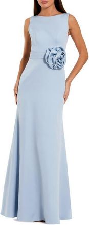 Mac Duggal High Neck Sleeveless Crepe A Line Gown With Flower in Periwinkle at Nordstrom, Size 0