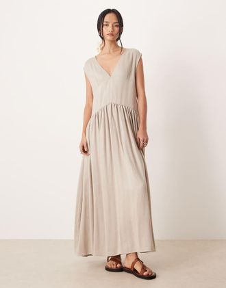 Asos Vestito lungo oversize color pietra con scollo a V profondo-Multicolore