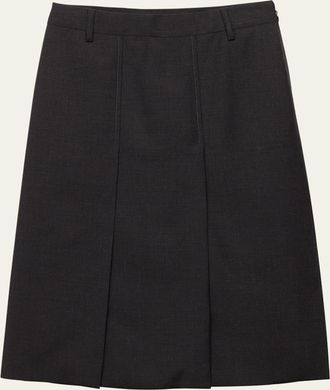 Prada Grisaglia Check Pleated Slit Skirt