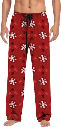 Generic Mens Red Snowflake Christmas Pyjama Bottoms, Warm Festive Lounge Pants, Soft Elastic Waist Flannel Sleepwear, Cozy Winter Holiday Night Trousers, Comf