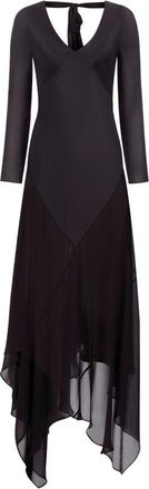 Nina Ricci Asymmetrical Black Midi Dress with Sheer Sleeves and Keyhole Detail