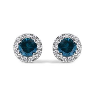 House of Brilliance 925 Sterling Silver 1.00 Cttw Blue Diamond Halo Stud Earring