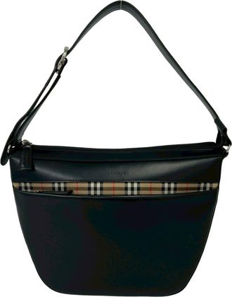 Burberry Beige Black Leather Shoulder Bag Tote Bag (Pre-Owned)