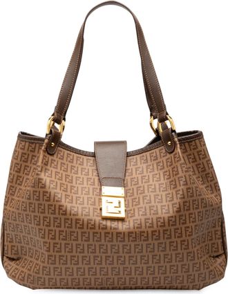 Fendi Womens Pre-owned Zucchino Spalmati Chiusura Tote - Tan Textile - One Size