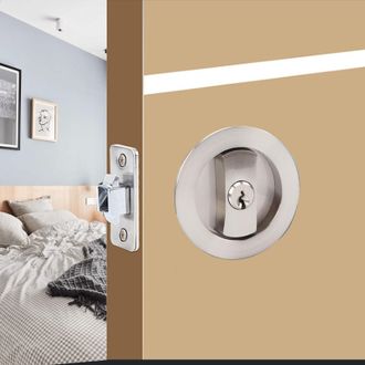 OEM Manilla Redonda Para Puerta Corredera Con Cerradura De 66 Mm, Color Plata, Manilla Invisible, Manillas Para Puertas Empotradas Con Cerradura Y Llave