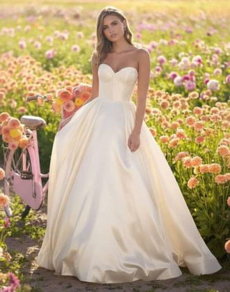 Sherri Hill Strapless Mikado Ball Gown With Corset Bodice In Champagne