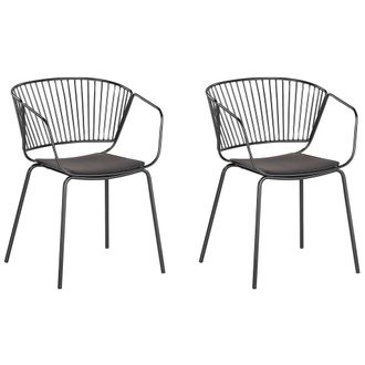 Beliani Conjunto De 2 Sillas De Comedor Dise&ntilde;o De Alambre Metal Negro Asiento De Piel Sint&eacute;tica Negra Estilo Industrial Rigby