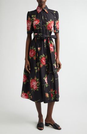 Dolce & Gabbana Rose Print Cotton Poplin Shirtdress in Bouquet Rose F.nero at Nordstrom, Size 10 Us