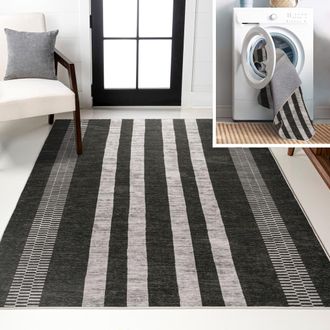 Jonathan Y Designs Vichy Geometric Striped Machine-Washable Area Rug in Black/ivory at Nordstrom, Size 3Ft 0In X 5Ft 0In