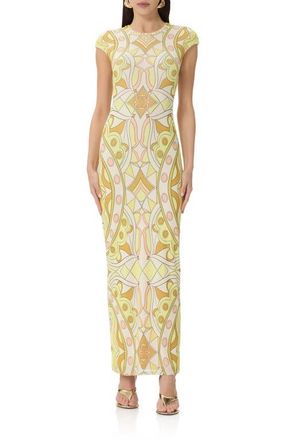 AFRM Cody Cap Sleeve Column Dress in Geo Scarf at Nordstrom, Size X-Large