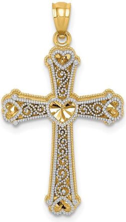 Diamond2Deal 14k Two-tone Gold Hearts Cross Pendant