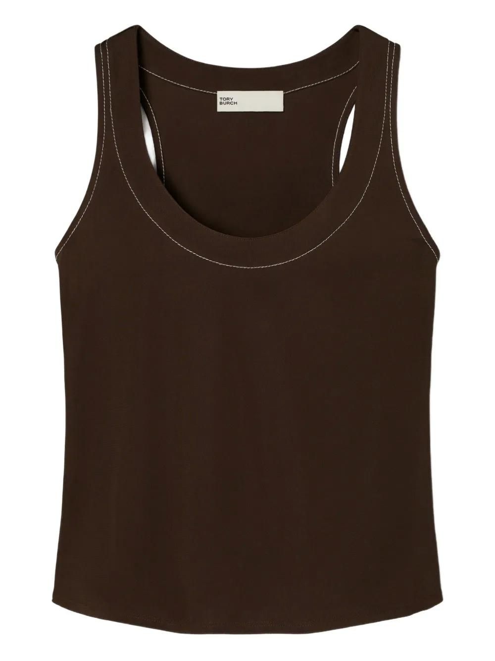 Tシャツ・カットソー TORY BURCH BROWN VISCOSE TANK TOP Tory Burch contrast-stitched tank top - women - Viscose - S