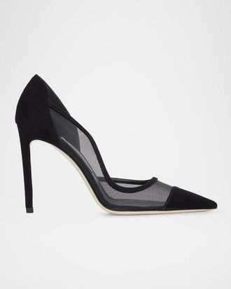 Jimmy Choo London Brigitte 100mm Mesh & Suede d & apos;Orsay Pumps