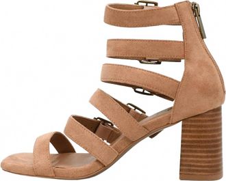 Corkys Footwear Womens Buckle Down Heeled Sandal In Camel Faux Suede