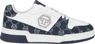 Philipp Plein Schoenen, unisex, Wit, 37 EU, Denim, Lo-Top Sneakers Monogram