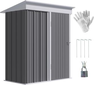 OUTSUNNY Steel Garden Shed - Small Lean-to Shed for Bike Tool - 5x3 ft - Grey | TJ Hughes Dark Grey