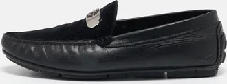 Roberto Cavalli Black Leather And Velvet Slip On Loafers