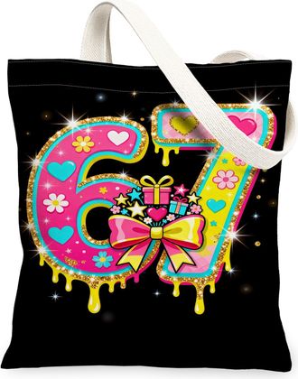 Generic Floral Canvas Tote Bags, Colorful Number Design Reusable Grocery Bags, Fun Lightweight Washable Shoulder Strap for Travel B, Black, 13x15 Inch