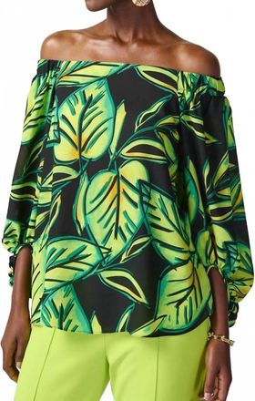 Joseph Ribkoff Lilibeth Leaf Printed Georgette Off The Shoulder Top In Multi