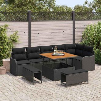 vidaXL Conjunto De Sof&aacute; De Jard&iacute;n 9 Pcs Negro Rat&aacute;n Sint&eacute;tico Vidaxl