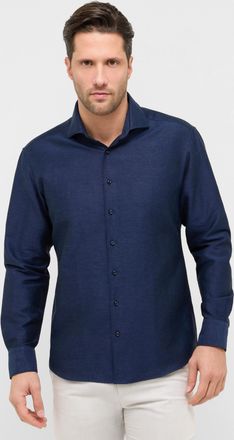 Eterna Langarmhemd ETERNA MODERN FIT, Herren, Gr. 43, Normalgr&ouml;ssen, midnight, Twill, 59% Baumwolle, 41% Leinen, tailliert, Manschette, Hemden Langarmhemd, E