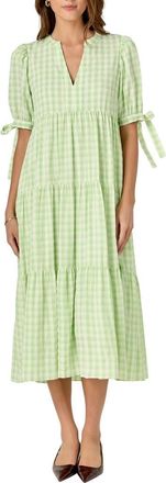 English Factory Checkered Tiered Midi Dress in Mint at Nordstrom Rack, Size Large
