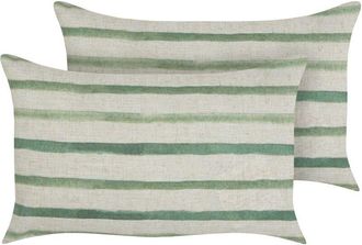 Beliani Beliani - Set of 2 Modern Scatter Cushions 50 x 30 cm Removable Case Striped Pattern Green Kafra