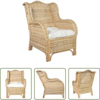 vidaXL vidaXL Poltrona per soggiorno - Poltrona con Cuscino in Rattan Naturale e Lino