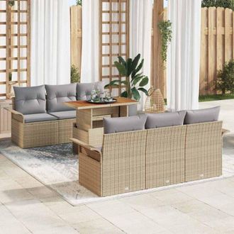 vidaXL Conjunto De Sof&aacute; De Jard&iacute;n Con Coj&iacute;n 7 Pcs Beige Y Gris Claro Vidaxl