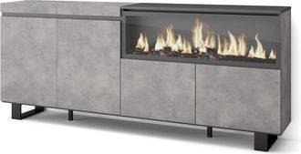 Skraut Home Aparadores Para Sal&oacute;n, Gran Capacidad De Almacenaje, 210, 4 Puertas, Chimenea El&eacute;ctrica Xxl, Dise&ntilde;o Industrial, Estilo Moderno, Gris Cemento - Skraut 
