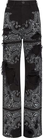 Philipp Plein Wide-leg Jeans Paisley - Dames - Loose Fit Jeans - Zwart - W30 - Leer - Jeans