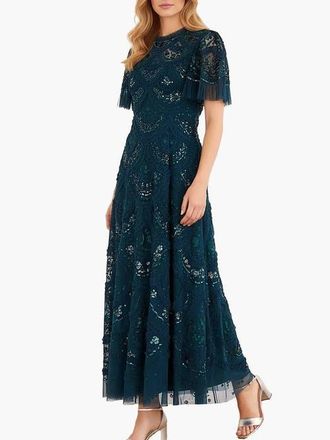 Needle & Thread Carmen Ruffle Maxi Dress in Emerald at Nordstrom, Size 18