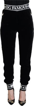 Dolce & Gabbana Zwarte DG Logo Fluwelen Broekbroek - Dames - Sweatpants - Zwart - 2XS - Broeken