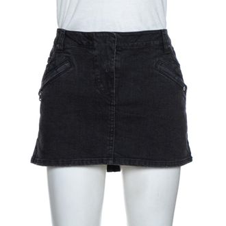 Balmain Dark Grey Washed Denim Mini Skirt