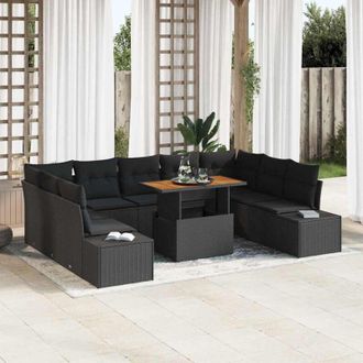 vidaXL Conjunto De Sof&aacute; De Jard&iacute;n 10 Pcs Negro Polirat&aacute;n Vidaxl