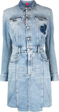 Dsquared2 Honey Twiggy Jurk - Dames - Shirt Kleedjes - Blauw - L - Katoen - Kleedjes