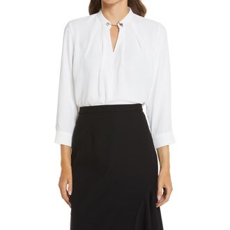 Ming Wang Chain Neck Blouse in White at Nordstrom Rack, Size Small