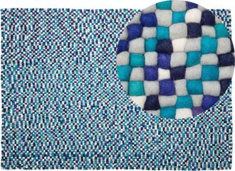 Beliani Alfombra Azul Y Blanco 160 X 230 Cm Bolas De Fieltro De Lana Tejida A Mano Amdo