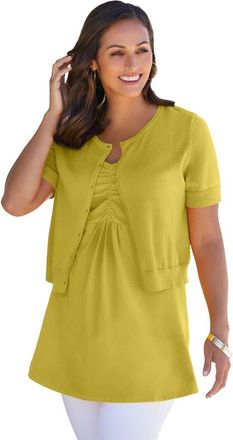 Jessica London Jewel-Neck Shrug in Golden Citrus at Nordstrom, Size 24