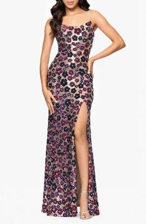 Betsy & Adam Floral Sequin Gown in Plum at Nordstrom Rack, Size 0
