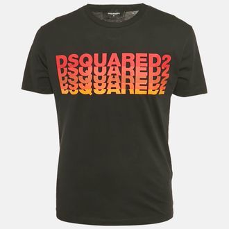 Dsquared2 Black Logo Printed Cotton Knit Crew Neck T-Shirt