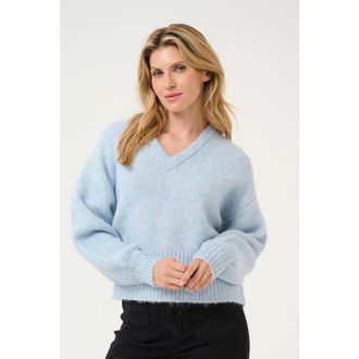 Kaffe KAtrina V-neck Casual Fit Pullover in Celestial Blue Melange at Nordstrom, Size X-Large