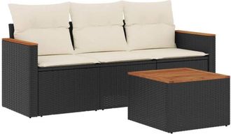 vidaXL Juego De Sof&aacute;s Jard&iacute;n 4 Pzas Con Cojines Rat&aacute;n Sint&eacute;tico Negro Vidaxl