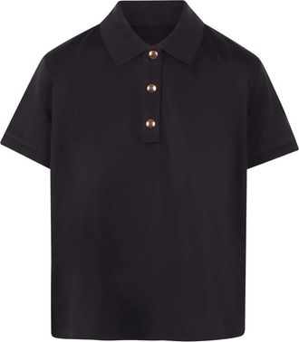 Moncler Polo shirt van katoen met satijnen finish - Dames - Polos - Zwart - S - Katoen - Tops