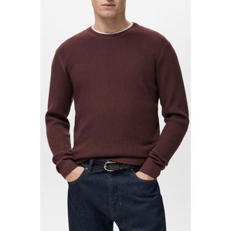 Mango Fine Rib Cotton Blend Sweater in Burgundy at Nordstrom, Size Xx-Large