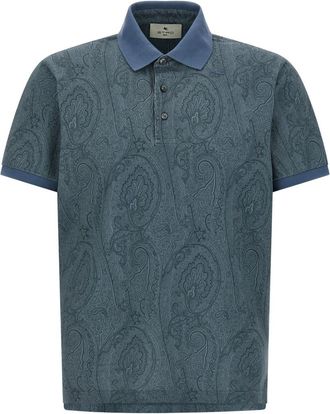 Etro Blue Paisley Print Polo