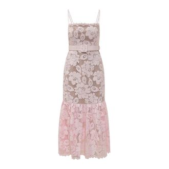 Self Portrait Ruffle-Hem Lace Midi Dress - Dames - Casual kleedjes - Roze - M - Kleedjes